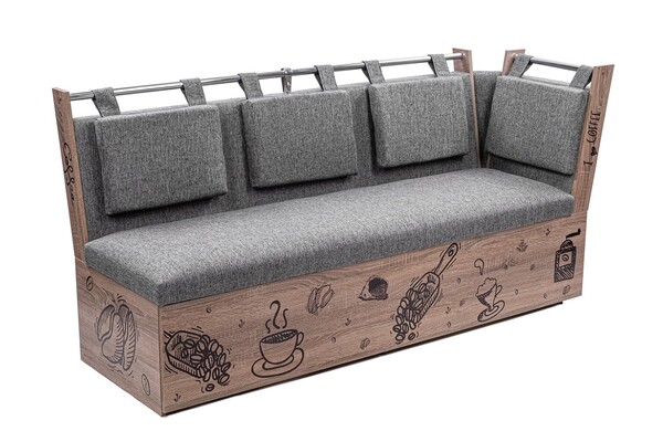 Скамья со спальным местом "Роденго" - дуб винтаж оксид (дуб сонома трюфель)/ТК рогожка серая (4 места)