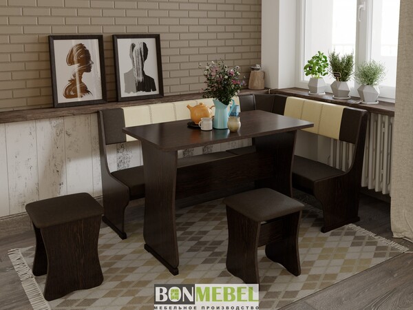 Табурет "Уют - 1,2,3" - венге/шоколад-бежевый (КОМПЛЕКТ 2ШТ)(2 места) 