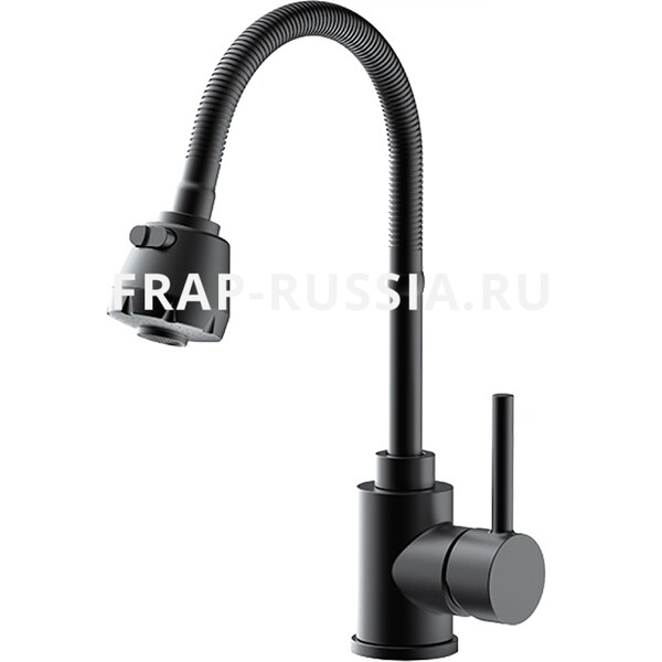 40993-6 Смеситель Кухня Frap d-35 на гайке с гибким изливом (черный) НЕРЖАВЕЙКА