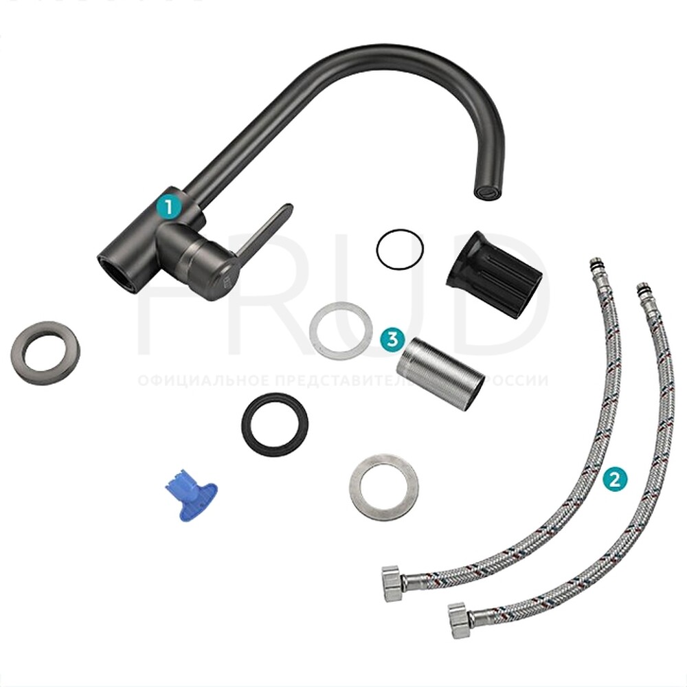 42052-11 Смеситель Кухня FRUD шар d-35 (оружейная сталь) на гайке Нерж