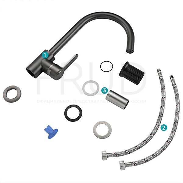 42052-11 Смеситель Кухня FRUD шар d-35 (оружейная сталь) на гайке Нерж