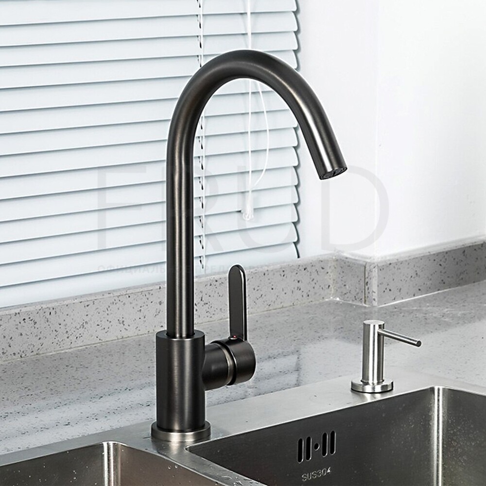 42052-11 Смеситель Кухня FRUD шар d-35 (оружейная сталь) на гайке Нерж