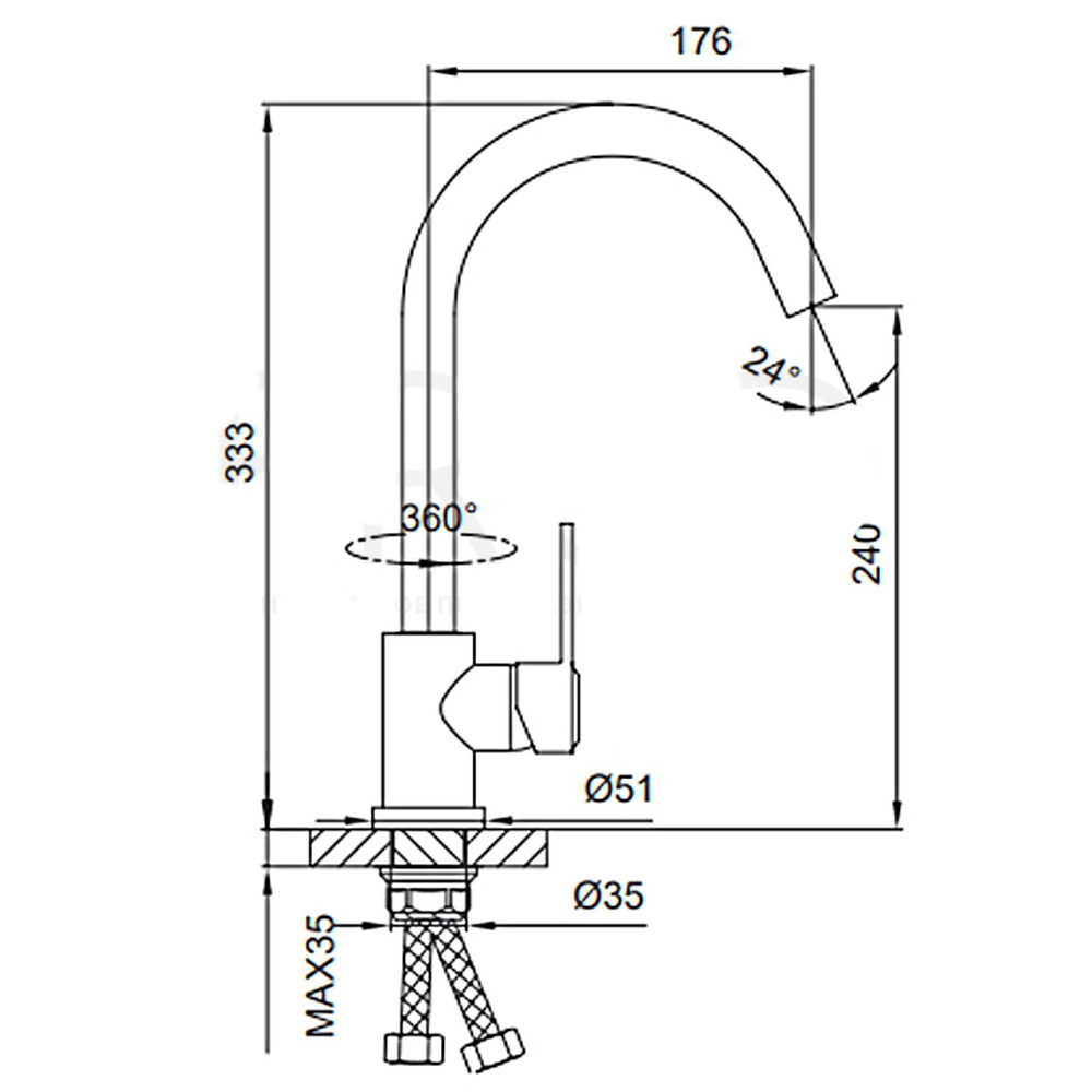 42052-11 Смеситель Кухня FRUD шар d-35 (оружейная сталь) на гайке Нерж
