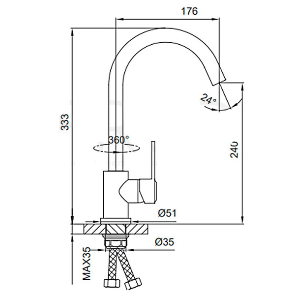 42052-11 Смеситель Кухня FRUD шар d-35 (оружейная сталь) на гайке Нерж