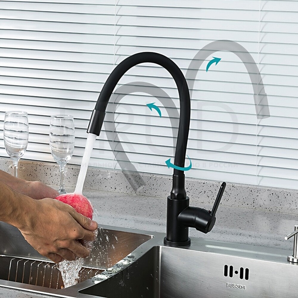 42052-32 Смеситель Кухня FRUD шар d-35 (черн матовый) на гайке Нерж