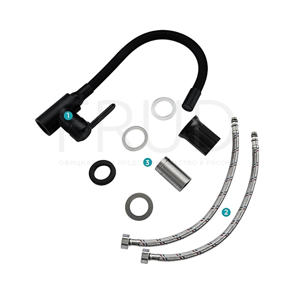 42052-32 Смеситель Кухня FRUD шар d-35 (черн матовый) на гайке Нерж