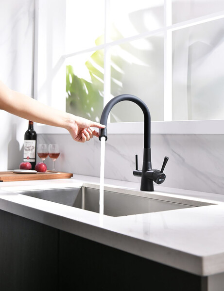 LM3075BL Comfort Смеситель для кухни, с гибким изливом, с подключением к фильтру питьевой воды, черный LEMARK