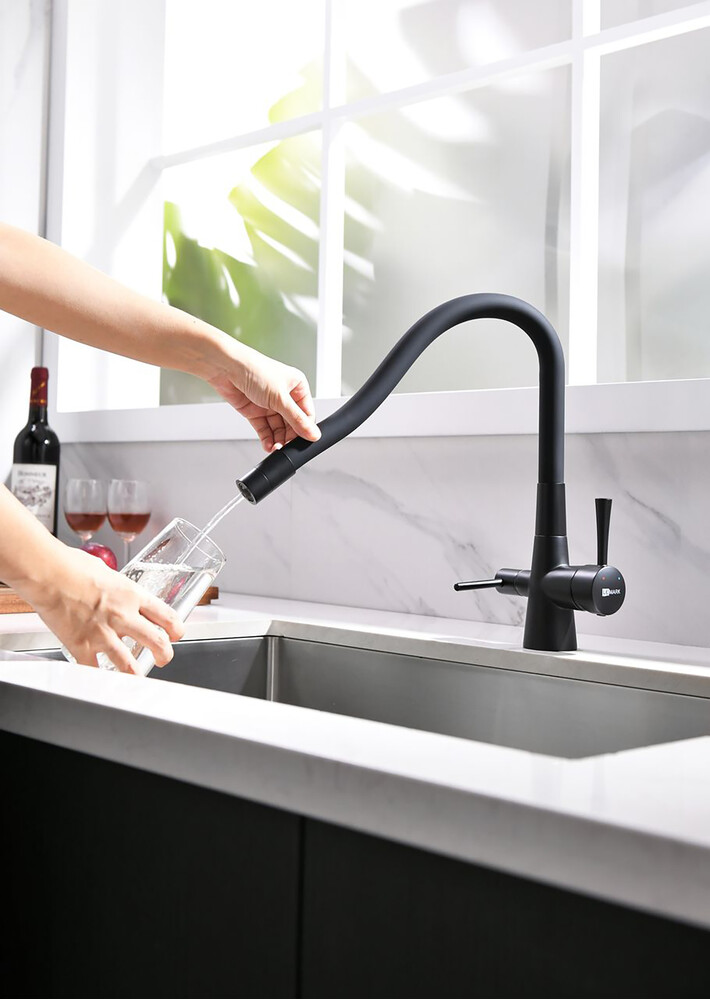 LM3075BL Comfort Смеситель для кухни, с гибким изливом, с подключением к фильтру питьевой воды, черный LEMARK