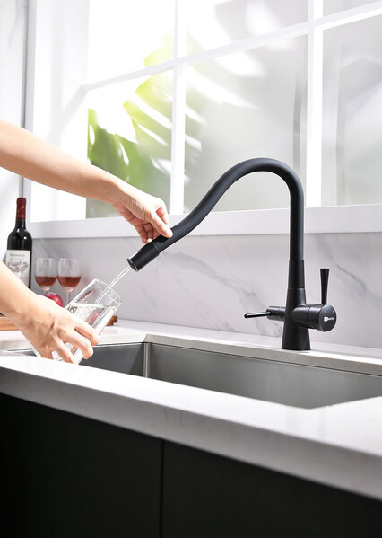 LM3075BL Comfort Смеситель для кухни, с гибким изливом, с подключением к фильтру питьевой воды, черный LEMARK