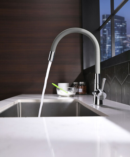 LM3075C-Gray Comfort Смеситель для кухни, с гибким изливом, с подключением к фильтру питьевой воды, хром/серый LEMARK