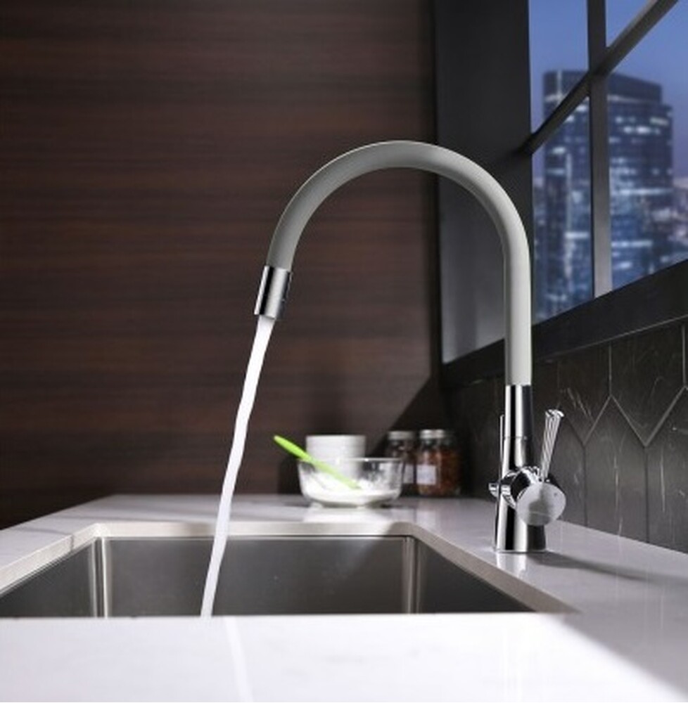 LM3075C-Gray Comfort Смеситель для кухни, с гибким изливом, с подключением к фильтру питьевой воды, хром/серый LEMARK