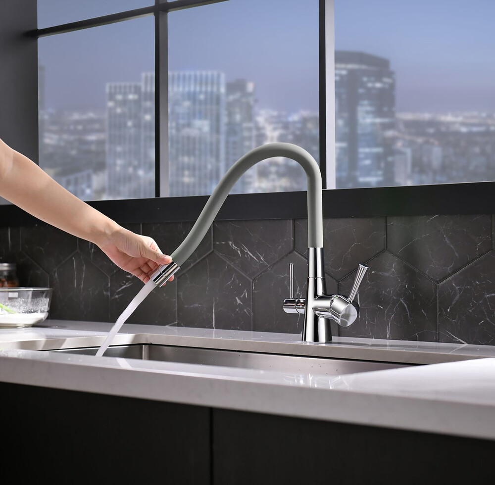 LM3075C-Gray Comfort Смеситель для кухни, с гибким изливом, с подключением к фильтру питьевой воды, хром/серый LEMARK