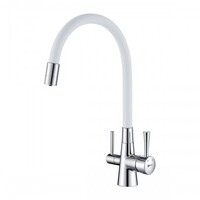 LM3075C-White Comfort Смеситель для кухни, с гибким изливом, с подключением к фильтру питьевой воды, хром/белый LEMARK