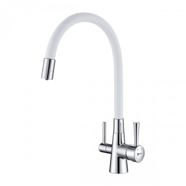 LM3075C-White Comfort Смеситель для кухни, с гибким изливом, с подключением к фильтру питьевой воды, хром/белый LEMARK