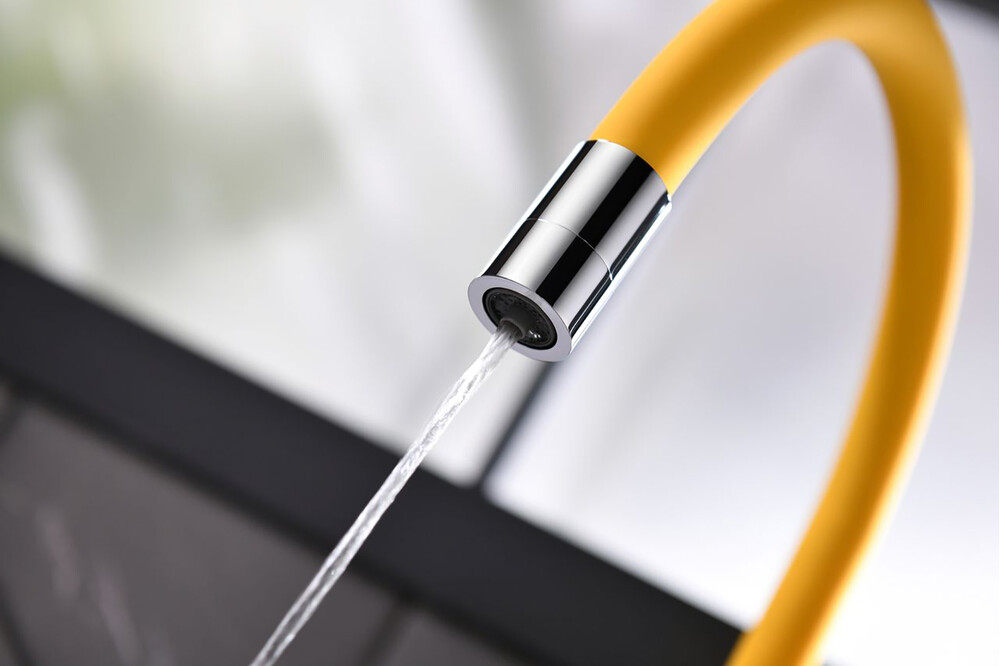 LM3075C-Yellow Comfort Смеситель для кухни, с гибким изливом, с подключением к фильтру питьевой воды, хром/желтый LEMARK