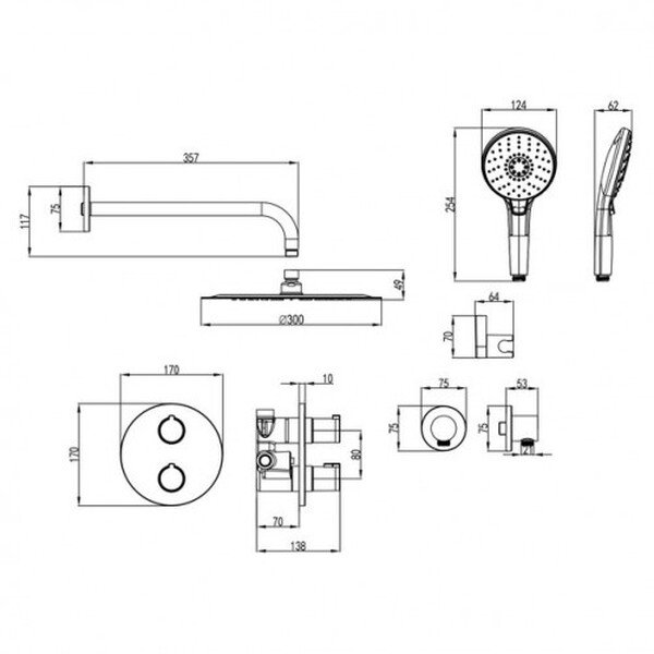 LM7829C Yeti Смеситель термостатический для душа, встраиваемый, с доп. 3-ф. лейкой, хром LEMARK