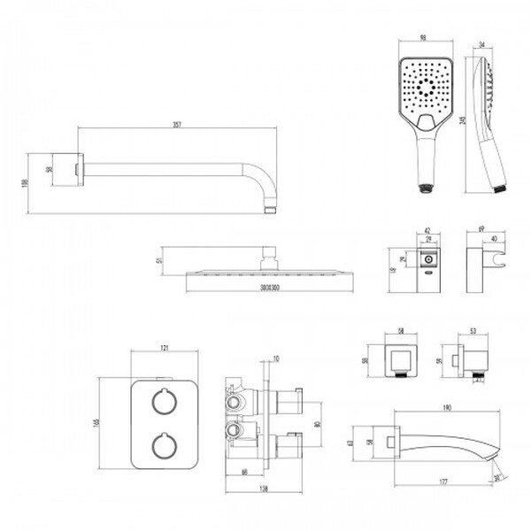 LM7842C Yeti Смеситель термостатический для ванны и душа, встраиваемый, с доп. 3-ф. лейкой, хром LEMARK