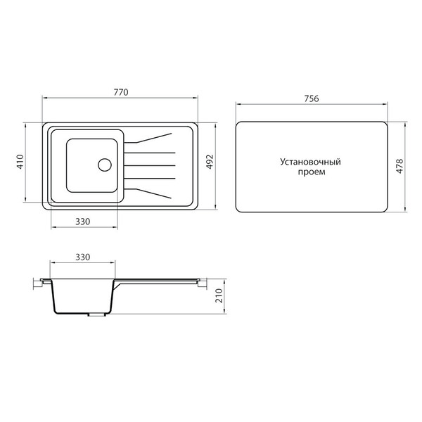 Мойка GRANICOM G-022 (770*495мм), 1 чаша (шампань)