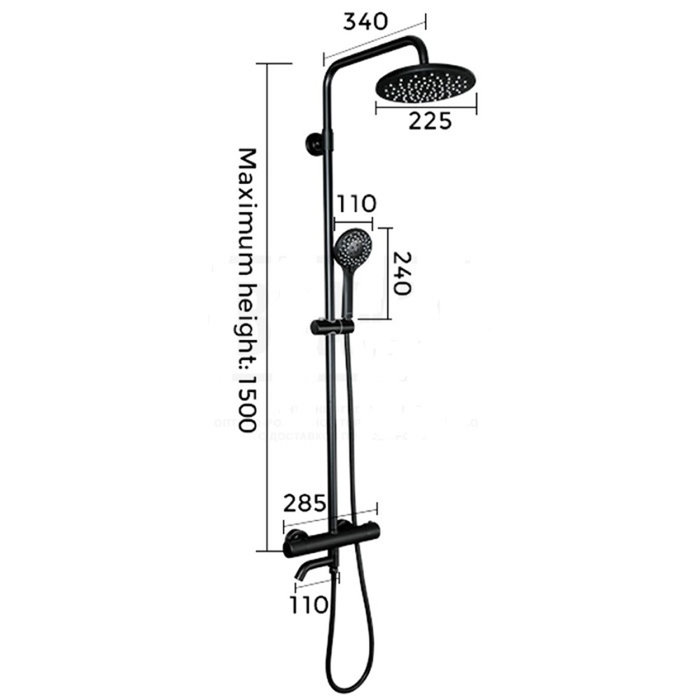 G2490-6 Душевая система GAPPO с термостатом. излив-переключатель на лейку (черный)
