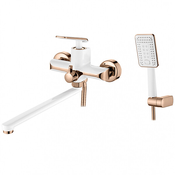 2274WR Смеситель Ванна LEDEME дл излив, дивертор в корпусе (бел/роз золото)