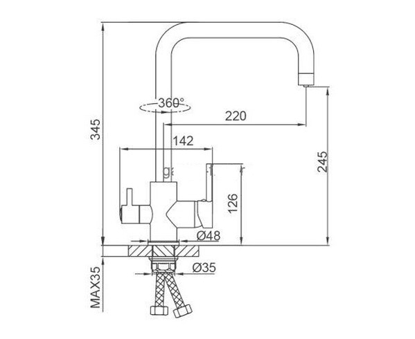 43054-7 Смеситель Кухня FRUD шар d-35 с подключением фильтра пит воды,(черный) на гайке 