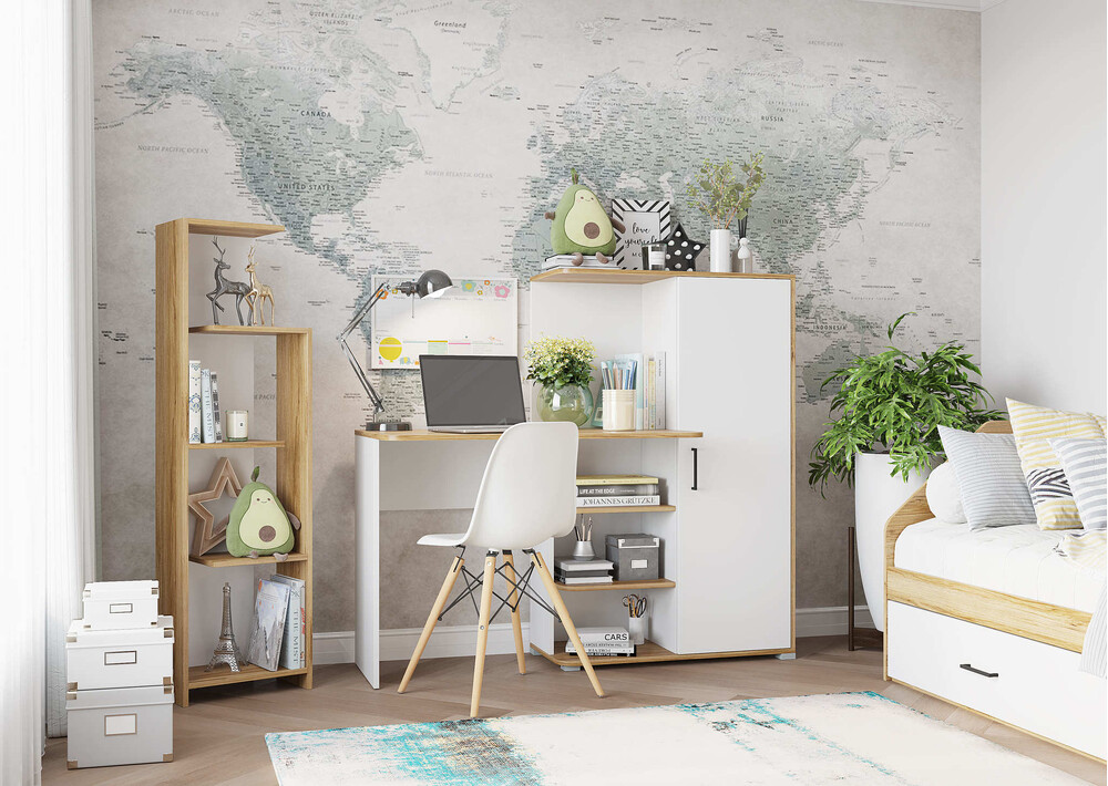 Лайт Стеллаж 1400 (белый/золотой) (1 место)