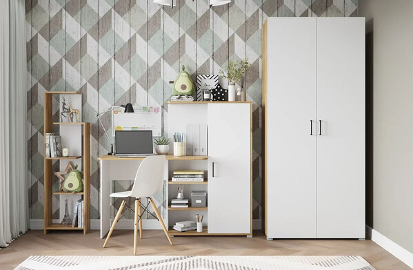 Лайт Шкаф 900 (белый/золотой) (3 места)