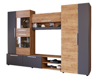 Сафари Стенка Корпус - Дуб Крафт золотой  Фасад МДФ - матовая Графит Софт (7 мест) НХ389 КАТЕГОРИЯ А