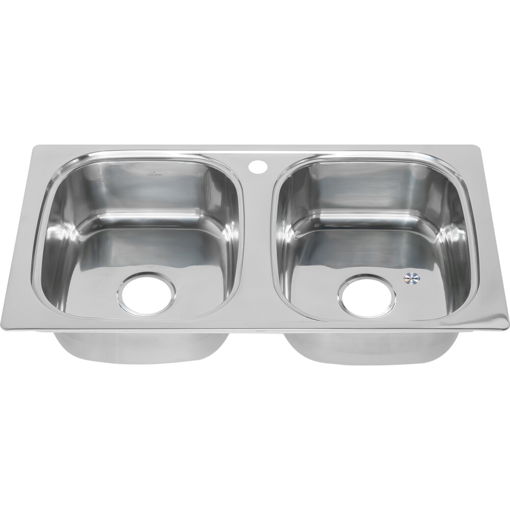 Мойка нерж врезная 870х470х180 S т.0,8 ДВОЙНАЯ бол.сиф. (+сифон) Китай