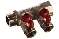 Коллектор латунный с шаровыми кранами 2 выхода, 3/4 х 1/2 V100.02-m20-f20 PRO AQUA 
