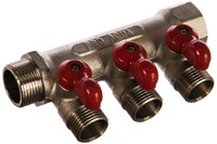 Коллектор латунный с шаровыми кранами 3 выхода, 3/4 х 1/2 V100.03-m20-f20 PRO AQUA 