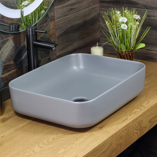 800-320353MG Фигурный умывальник накладной серый матовый 455х325х135 MELANA