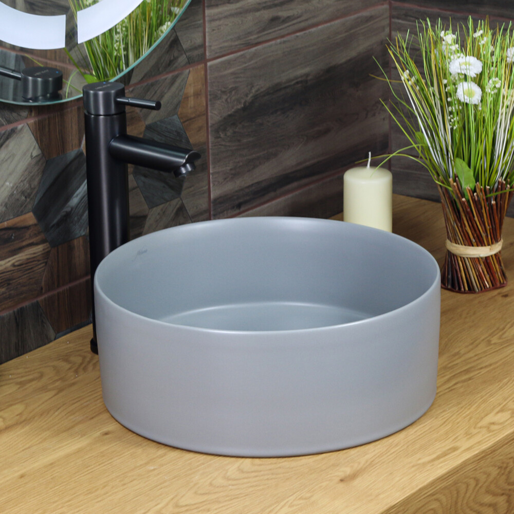 800-320357MG Фигурный умывальник накладной серый матовый 358х358х137 MELANA