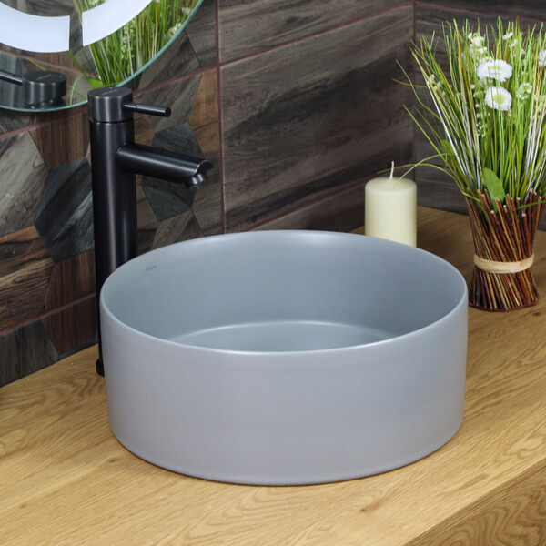 800-320357MG Фигурный умывальник накладной серый матовый 358х358х137 MELANA