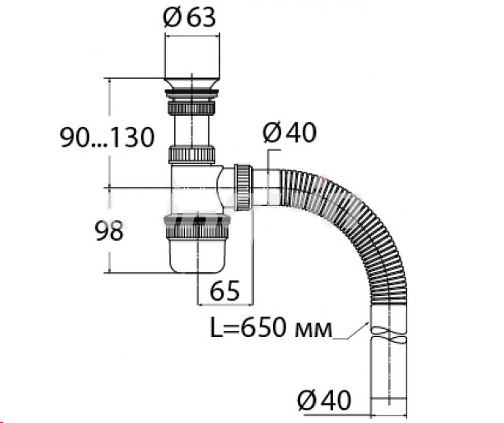 ВП 0112 Сифон бутылочный белый