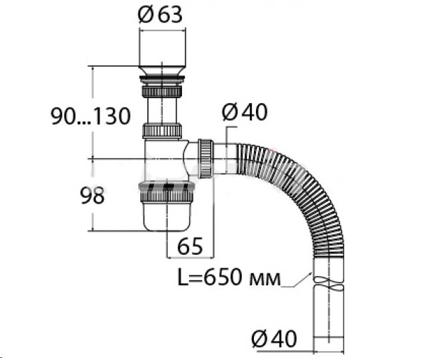 ВП 0112 Сифон бутылочный белый