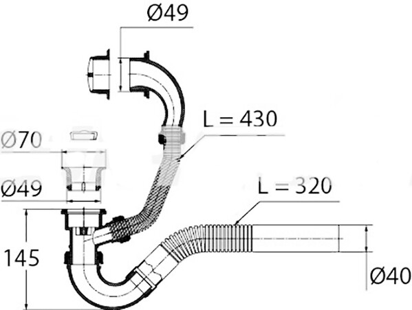 ВП 0143 Сифон для ванн (обвязка) "Эконом" 1 1/2"х40,поворотный, с пласт.реш D=65 мм