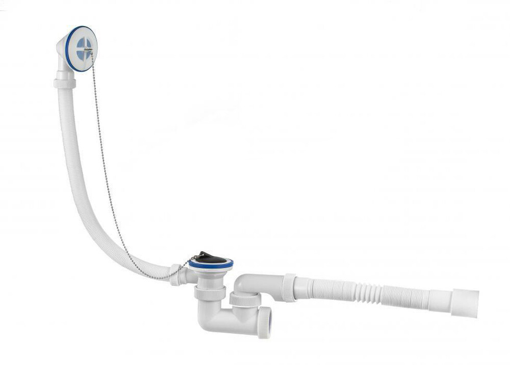 ВП 0241 Сифон для ванн (обвязка) "Универсал" 1 1/2"х40, с пласт.реш D=70 мм, с гиб.трубой 40-40