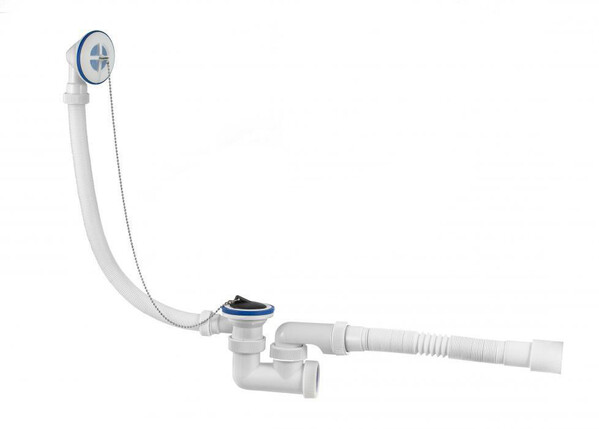 ВП 0241 Сифон для ванн (обвязка) "Универсал" 1 1/2"х40, с пласт.реш D=70 мм, с гиб.трубой 40-40