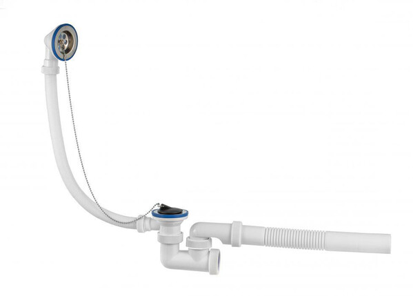 ВП 0242 Сифон для ванн (обвязка) "Универсал" 1 1/2"х40, с нерж.реш D=70 мм, с гиб.трубой 40-40