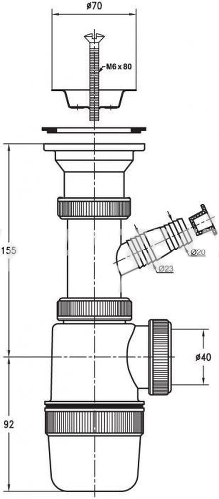 ВП 0614 Сифон "Элит" с нерж.чашкой и отводом для СМ