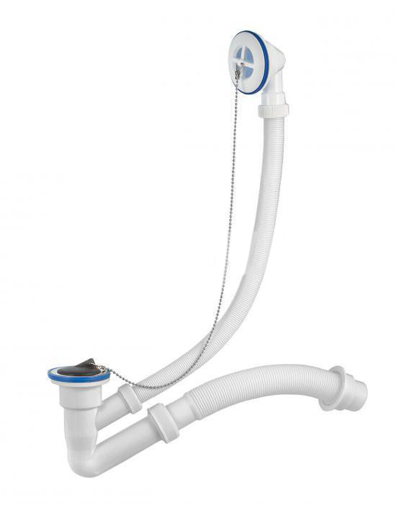 ВП 0651 Сифон для ванн (обвязка) "Элит" 1 1/2"х40, с пласт.реш D=65 мм, с гиб.трубой 40-40/50