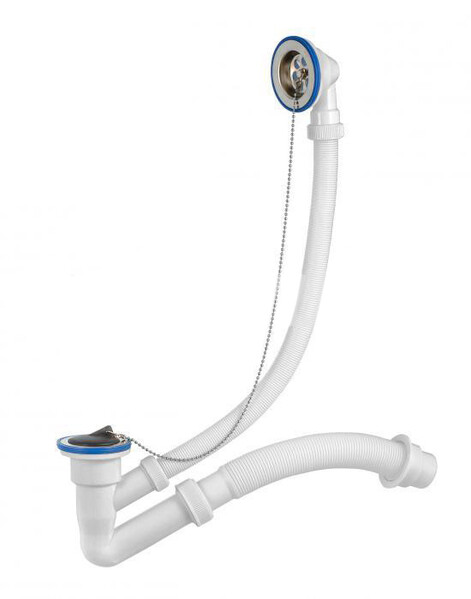 ВП 0652 Сифон для ванн (обвязка) "Элит" 1 1/2"х40,с нерж.решет.D=70 мм, с гиб.трубой 40-40/50