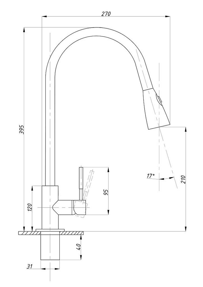 Смеситель Кухня ТSARSBERG шар d40 с выдвижной лейкой 123-001 тип См-МОЦБИвА 