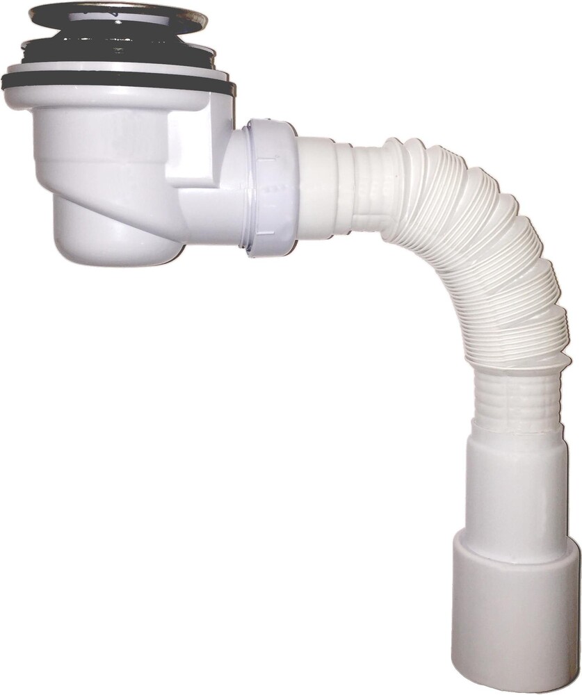 V415-40-MR Сифон для душевого поддона 1 1/2"х50/60мм с гибкой трубой 40х40/50, хром, клик-клак, h 67-73мм