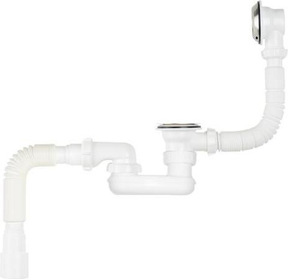 V655-25-MR Сифон для ванны плоск. регулир. 1 1/2"х40 с выпуск., перелив., мет.реш, гибкой трубой 40х40/50