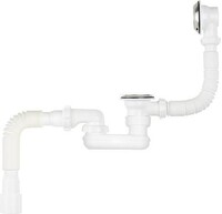 V655-25-MR Сифон для ванны плоск. регулир. 1 1/2"х40 с выпуск., перелив., мет.реш, гибкой трубой 40х40/50