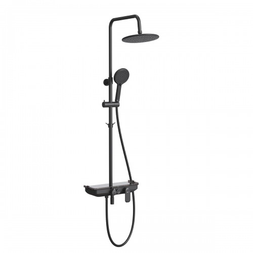 LM7012BL Tropic Смеситель для ванны с верхней душевой лейкой Троп. дождь, 4-функц. лейка, пов. излив, черный LEMARK