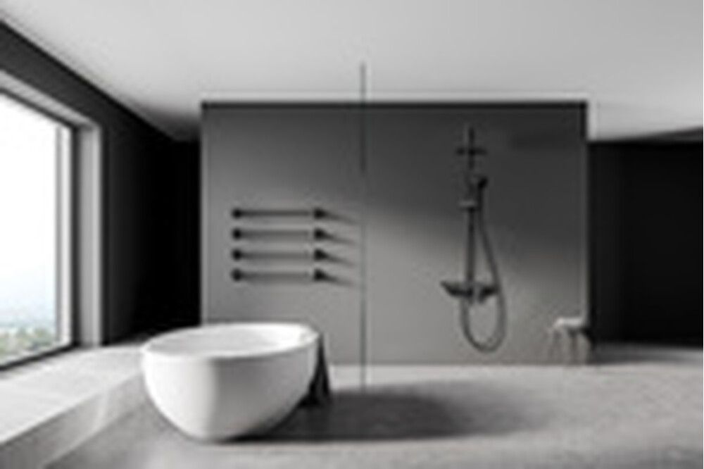 LM7012BL Tropic Смеситель для ванны с верхней душевой лейкой Троп. дождь, 4-функц. лейка, пов. излив, черный LEMARK