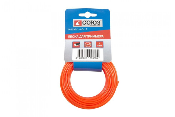 ТЛР-2.4-0-15 Леска для триммера, d=2.4 мм, l=15 м, круг, картон, Россия